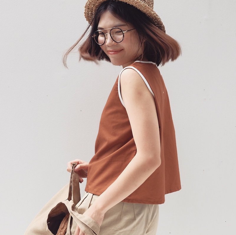 Summer Top - ThaiTea Color (CHA-YEN) - เสื้อผู้หญิง - ผ้าฝ้าย/ผ้าลินิน สีส้ม