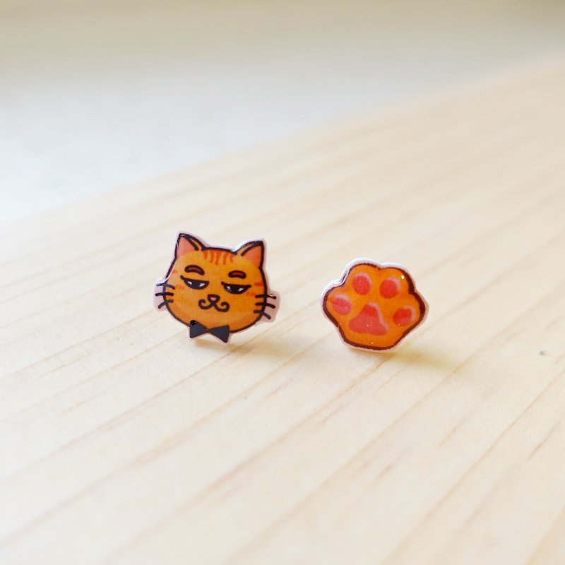 Xiaotong's Paintings-Cat Pu Bao Bao and Meat Ball-Earrings Clip-On - Earrings & Clip-ons - Resin Orange