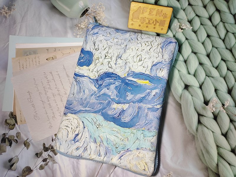 油畫風系列-雲海波浪油畫風款拉鍊書衣-布書套-適用A5小說-25K - 書衣/書套 - 棉．麻 