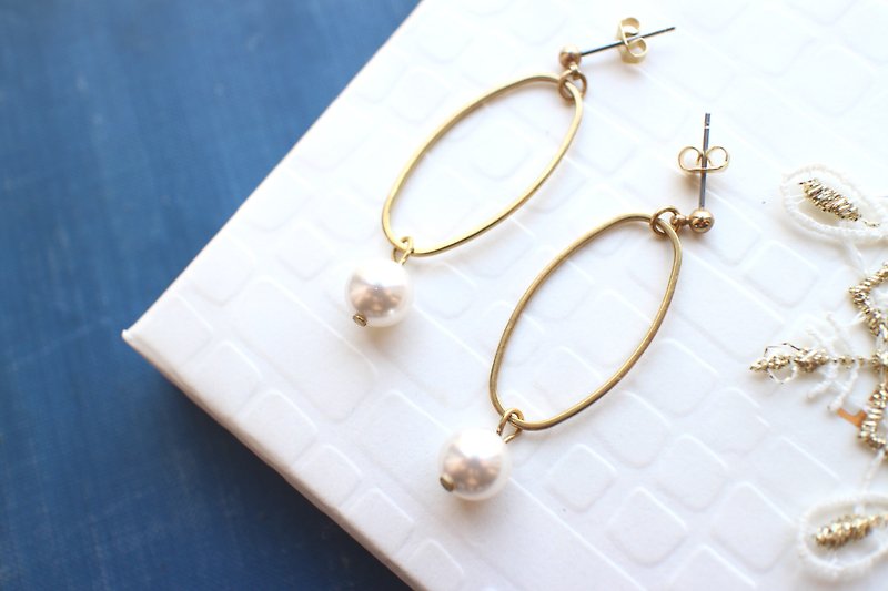 自然-珍珠 黃銅耳環-可改夾 - 耳環/耳夾 - 其他金屬 白色