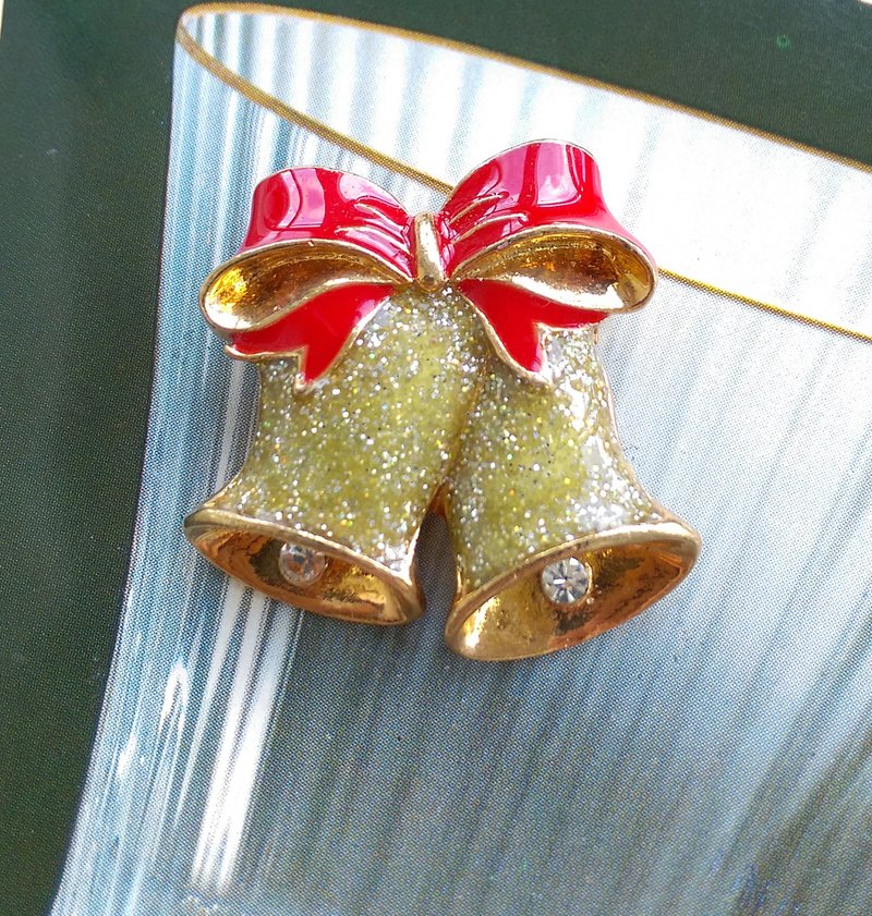 Vintage Jewelry 西洋古董飾品 小巧 可愛 聖誕鈴鐺 別針 - 徽章/別針 - 其他金屬 金色