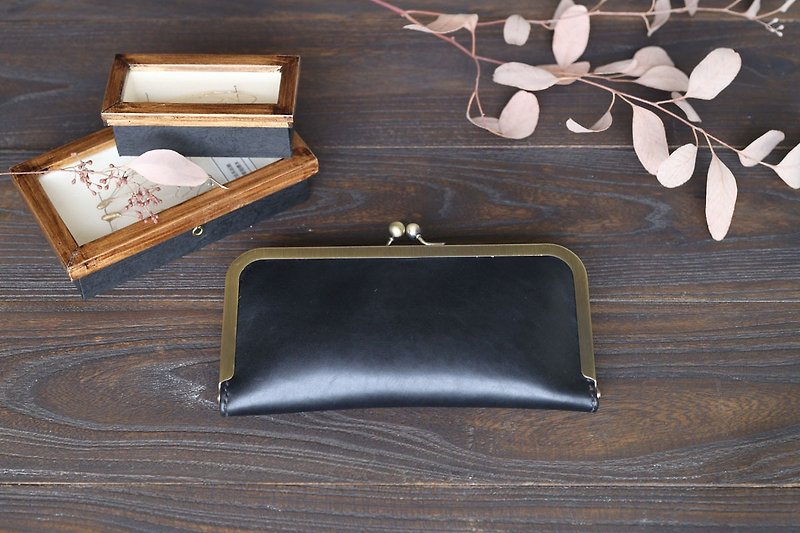 Obsidian- Matte Black Mouth Gold Clutch Long Clip - Wallets - Genuine Leather Black