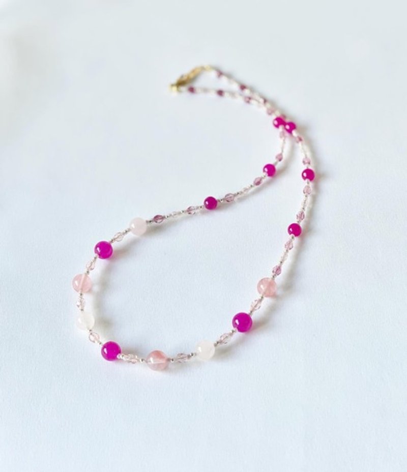 Mix Pink Natural Stone and Glass Bead Necklace -Bouquet- - สร้อยคอ - เครื่องเพชรพลอย สึชมพู