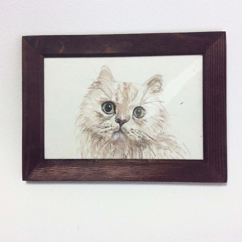 "Watercolor" Kim Gila long-haired cat cat hand-painted original (with box) - Wall Décor - Paper Black