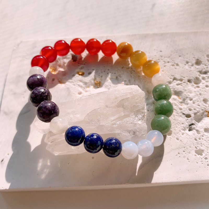 彩虹 七脈輪水晶能量手環 能量水晶 Rainbow 淨化款 - 手鍊/手環 - 水晶 