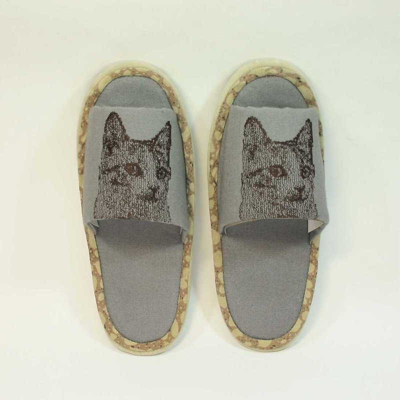 Embroidery indoor cat dragged 03- - Women's Casual Shoes - Cotton & Hemp Gray