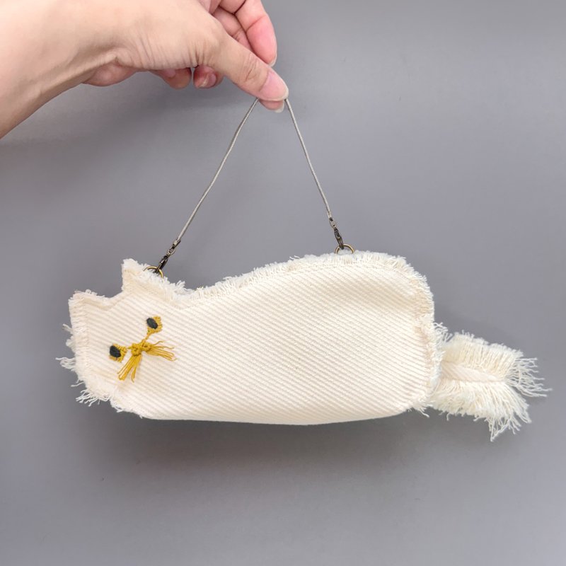 【 ねこ型ポーチ  】 メガネ&ペンケース　30日程で発送 - 化妝包/收納袋 - 棉．麻 灰色