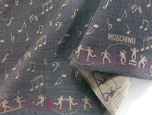 orangesodapanda Moschino Vintage Handkerchief Dancers Musical Note Music Symbols 19 x18.5 inches