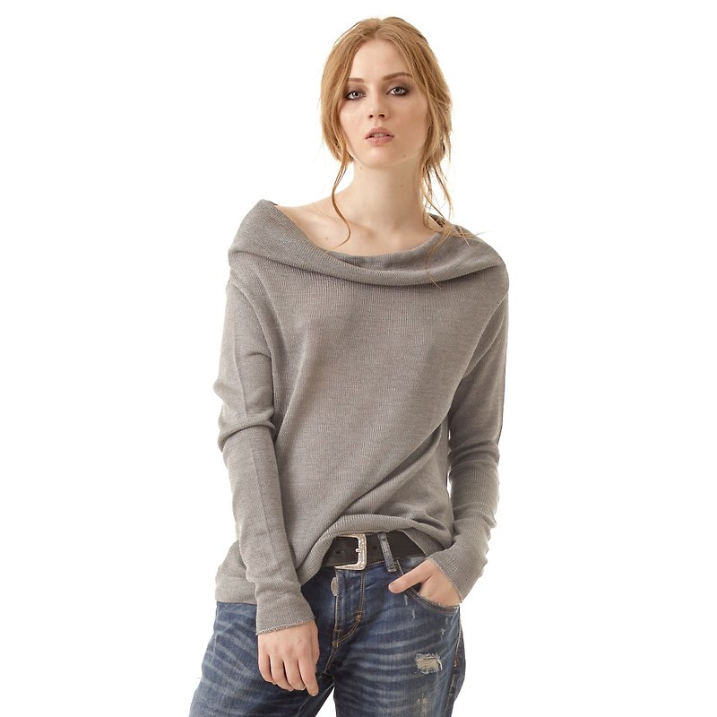 Off shoulder cashmere sweater, grey one shoulder sweater, off shoulder jumper - 女毛衣/針織衫 - 其他材質 灰色