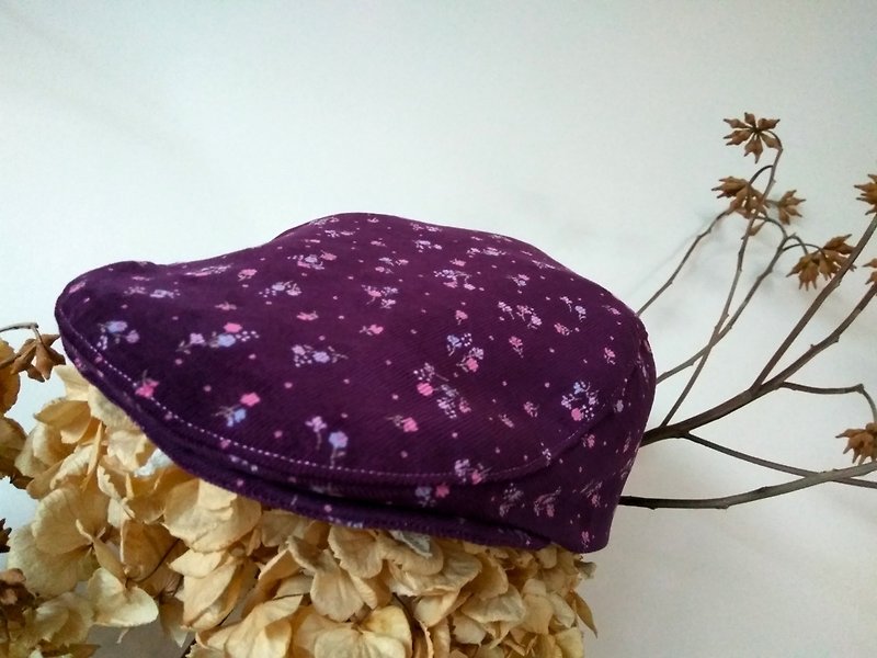 紫碎花狩獵鴨舌帽 - 帽子 - 棉．麻 紫色