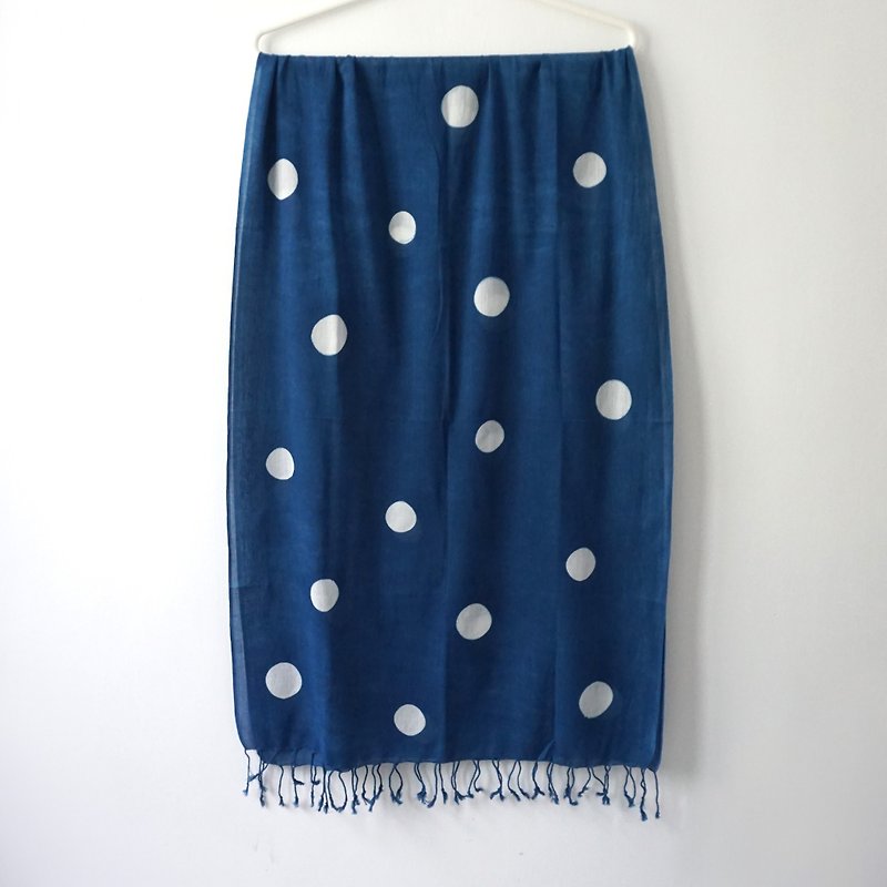S.A x Cherry Blossom/ Iceberg/ Macaron, Indigo dyed Indian Cotton Scarf - Knit Scarves & Wraps - Cotton & Hemp Blue