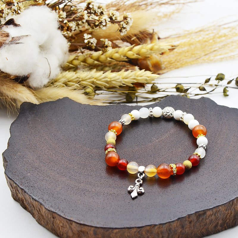 Ruomeng | Orange Agate - Tridacna | Natural Stone Bracelet - สร้อยข้อมือ - เครื่องเพชรพลอย สีส้ม