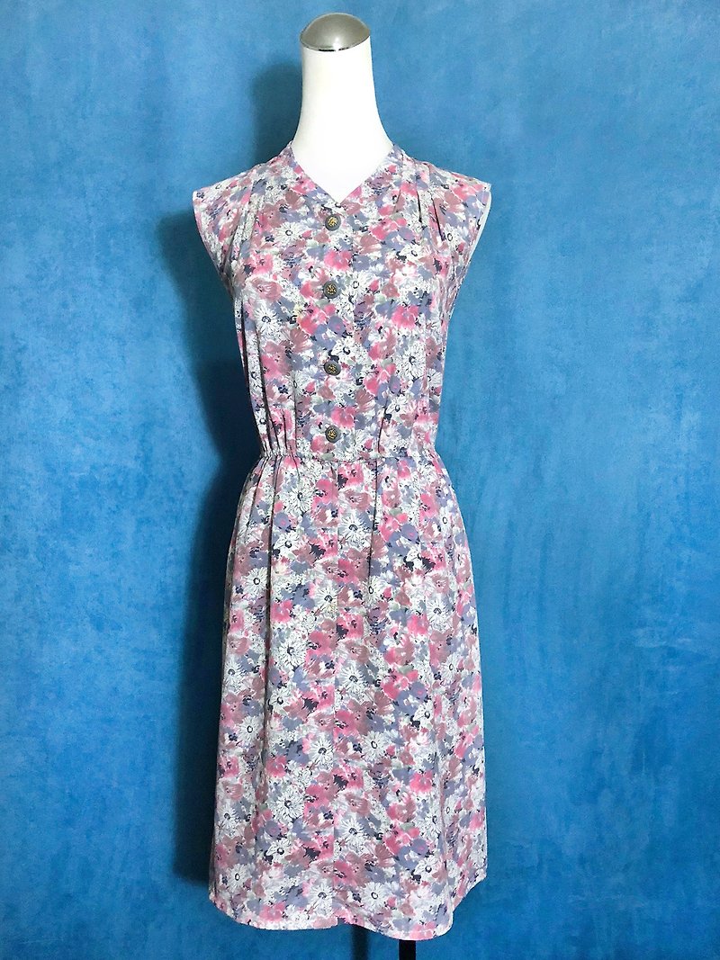Spring Flowers Sleeveless Vintage Dress / Bring back VINTAGE abroad - One Piece Dresses - Polyester Multicolor