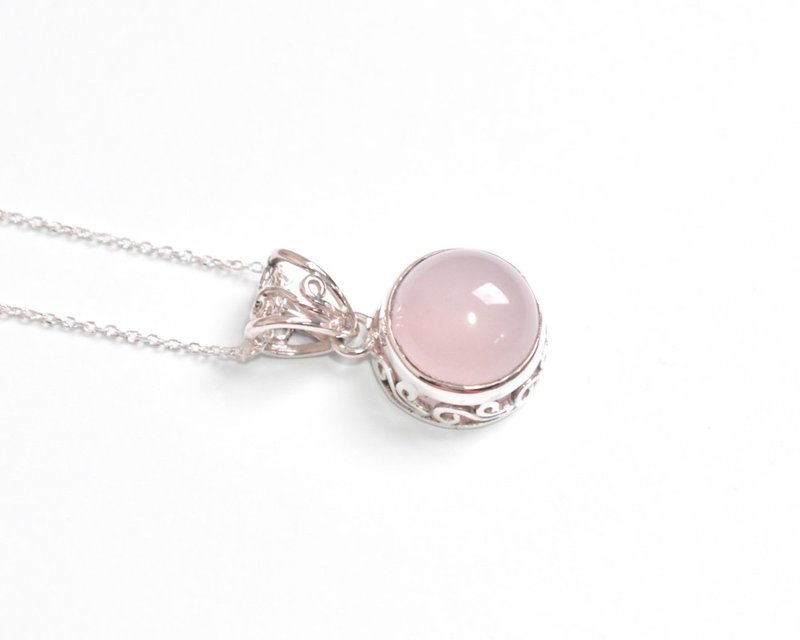 rose quartz silver necklace Silver925 - สร้อยคอ - เครื่องเพชรพลอย สึชมพู