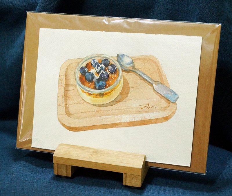 Original watercolor painting [Blueberry Caramel Pudding] - Posters - Paper Multicolor