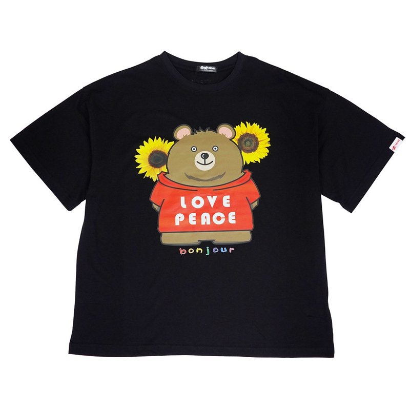 MIT Organic Cotton Wide T-Shirt Bear Love Peace - เสื้อยืดผู้ชาย - ผ้าฝ้าย/ผ้าลินิน 