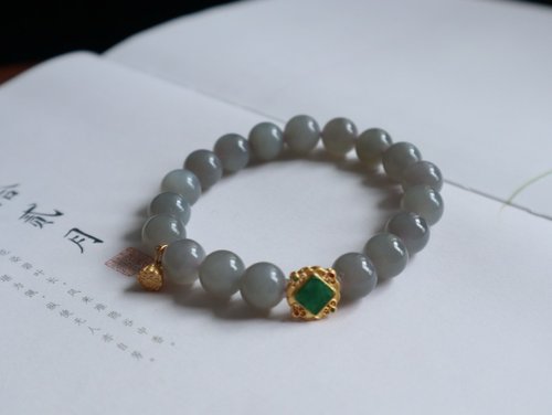 Angel's tears 天使之淚 Jewelry Design 天然和田玉 /和闐玉-煙紫玉 純銀蓮蓬純銀鑲嵌翡翠設計單圈手串