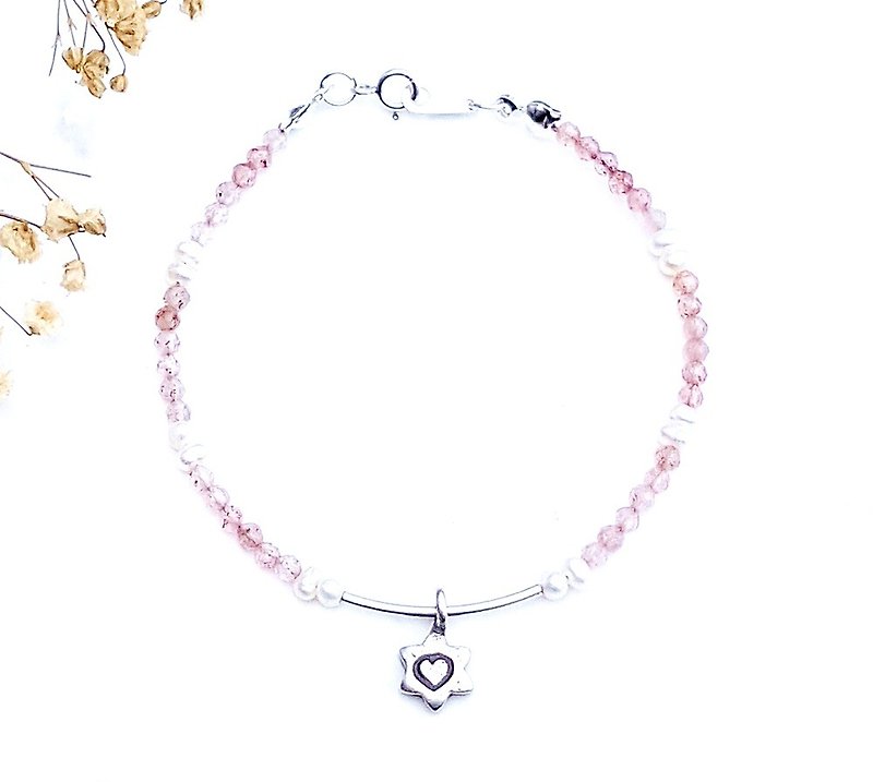 <Week Lucky Guardian Stone-Friday> Strawberry Crystal Pearl 925 Sterling Silver Bracelet Thursday - Bracelets - Sterling Silver Pink