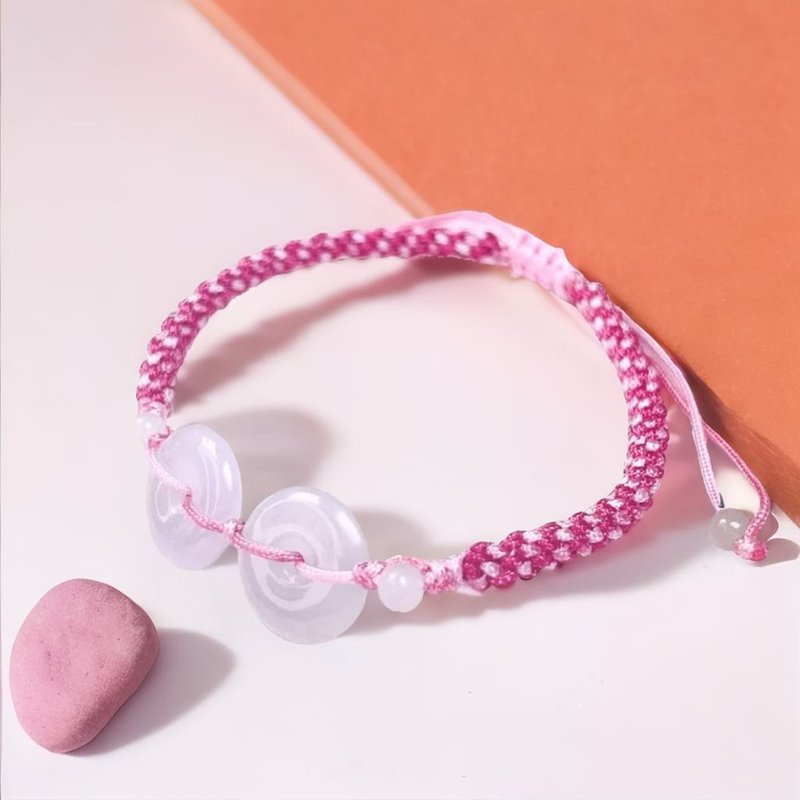 [May‧Peace] Ice Jade Double Peace Buckle Braided Bracelet | Natural Burmese Jade A Grade | Gift - สร้อยข้อมือ - หยก สีใส