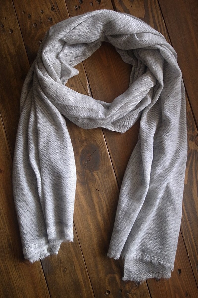 Cashmere Stripes Shawl / Scarf / Stole Handmade from Nepal_Light Grey - Knit Scarves & Wraps - Wool Gray