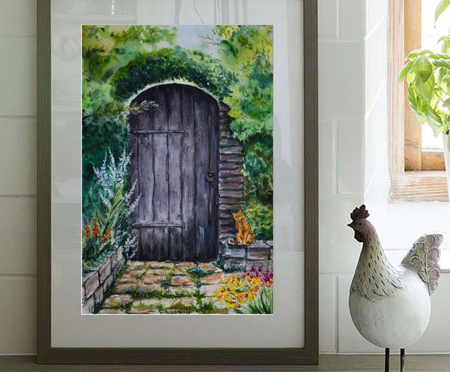 オリジナルの水彩ドア スケッチ絵画建築家の壁アート - ショップ