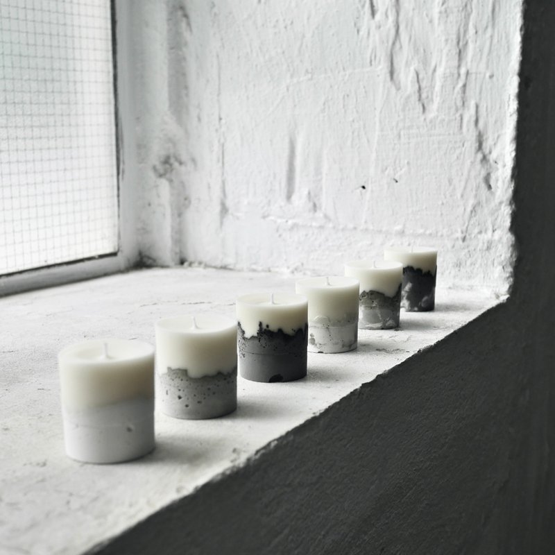 concrete candle - set of 6 in concrete base with cotton wick with wax 70g - Candles & Candle Holders - Cement Gray