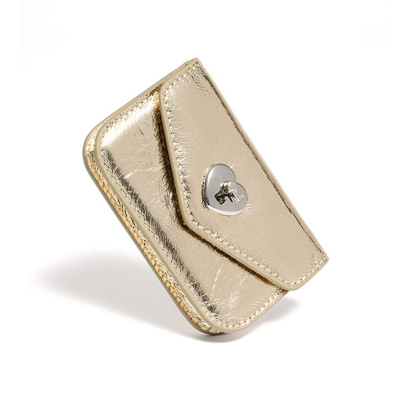 Heart Lock Compact Card Wallet shine gold - กระเป๋าสตางค์ - หนังแท้ สีใส