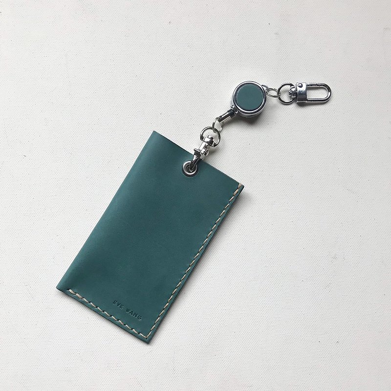 Leisure card holder_retractable rope 30cm_pine and cypress green - ID & Badge Holders - Genuine Leather Green