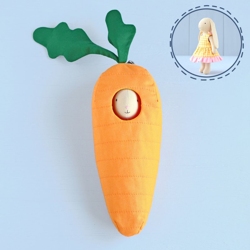 2 PDF Mini Bunny with Floppy Ears in Sundress and Carrot Pouch Sewing Pattens - 手工藝教學/工具書 - 其他材質 