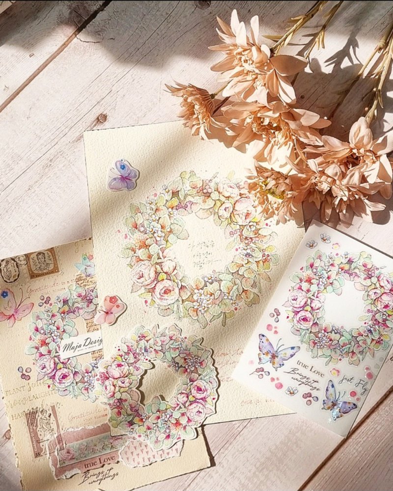 rub on sticker / Flower lease - 貼紙 - 塑膠 