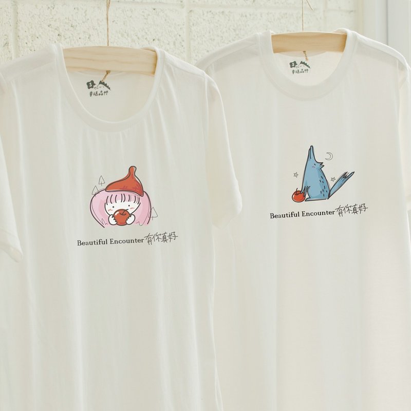 【情人節禮物】大紅帽與小野狼 情侶裝 姊妹裝 棉T 短袖T-shirt - 女 T 恤 - 棉．麻 白色