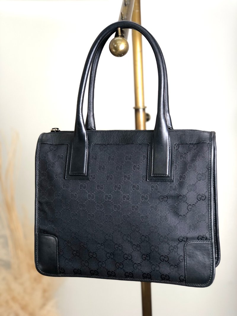 [Direct from Japan, branded used bag] GUCCI GG handbag, black canvas, vintage, old v6f6ud - Handbags & Totes - Cotton & Hemp Black