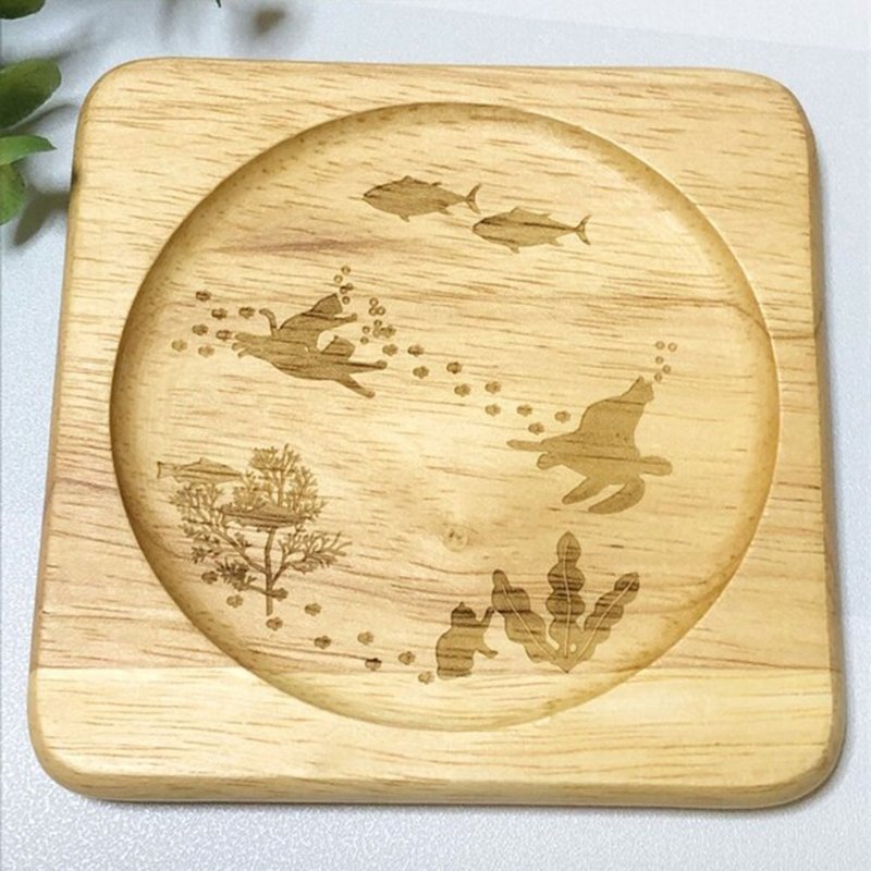 貓幫助烏龜到龍宮城廣場实木杯垫 免費送貨 - 杯墊 - 木頭 咖啡色