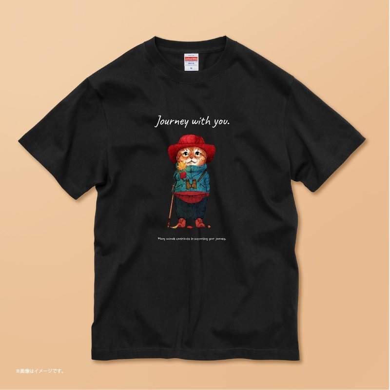 Journey with you-Hiking/cotton t-shirt - เสื้อยืดผู้หญิง - ผ้าฝ้าย/ผ้าลินิน สีดำ