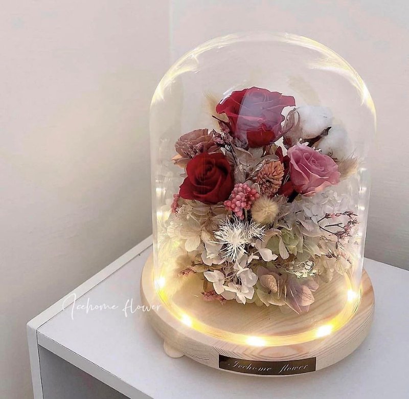 Night light immortal glass bell flower glass cover large immortal flower birthday gift Valentine's day gift - Items for Display - Plants & Flowers Red