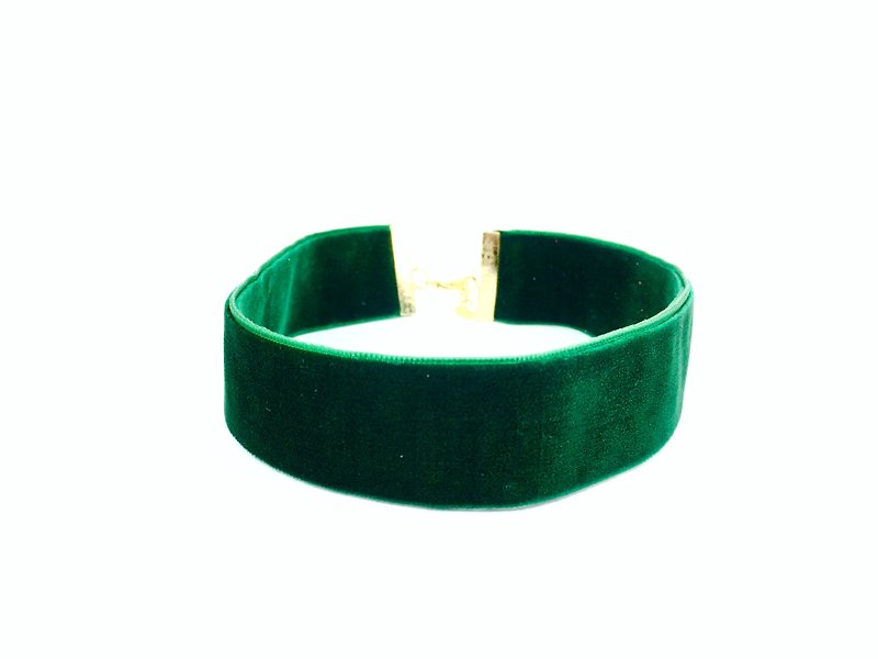 Dark Green-Double-sided Velvet Rope Wide Necklace - สร้อยคอ - วัสดุอื่นๆ สีเขียว
