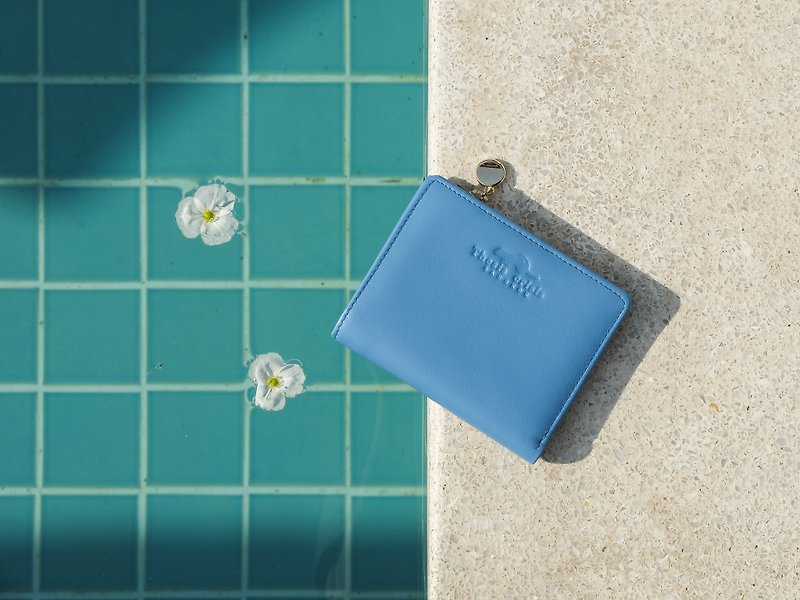 牡丹-イタリアの小さな財布/小銭入れからの最小限の柔らかい牛革-青 - 財布 - 革 ブルー