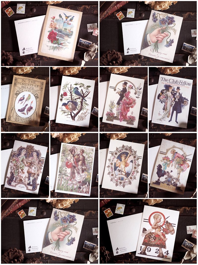 全套11張 古董插畫家系列 復刻版明信片 - 心意卡/卡片 - 紙 