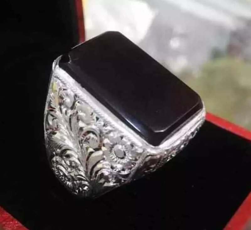 Yemeni Aqeeq Ring Handmade Ring Sterling Silver 925 Real Agate Ring mens rings - 戒指 - 寶石 黑色