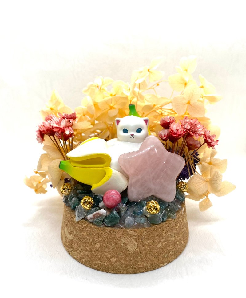 貓咪與粉晶星星/紅纹石-水晶公仔乾燥花擺設 - 擺飾/家飾品 - 水晶 