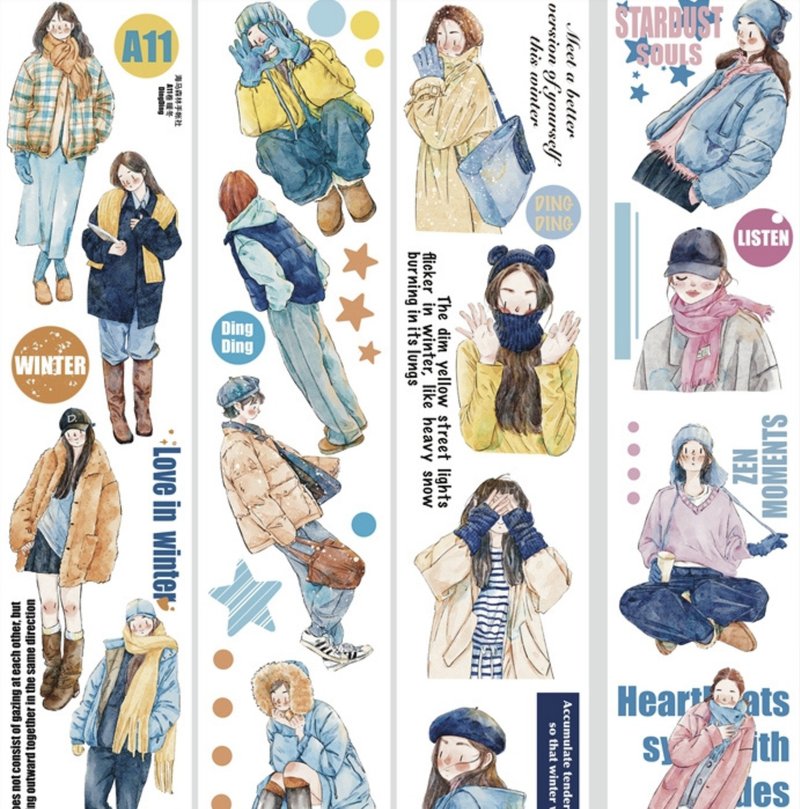 Winter Outfits Winter Outfits PET Washi Tape 5 Meter Roll - มาสกิ้งเทป - วัสดุอื่นๆ หลากหลายสี