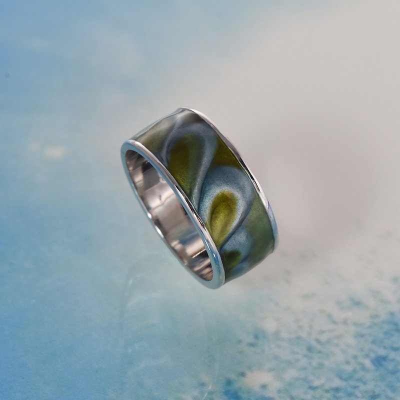 [Customized Gift] Enamel Silver Ring-Ocean Green Ocean Current GREEN Silver CURRENTS - แหวนทั่วไป - เงิน หลากหลายสี