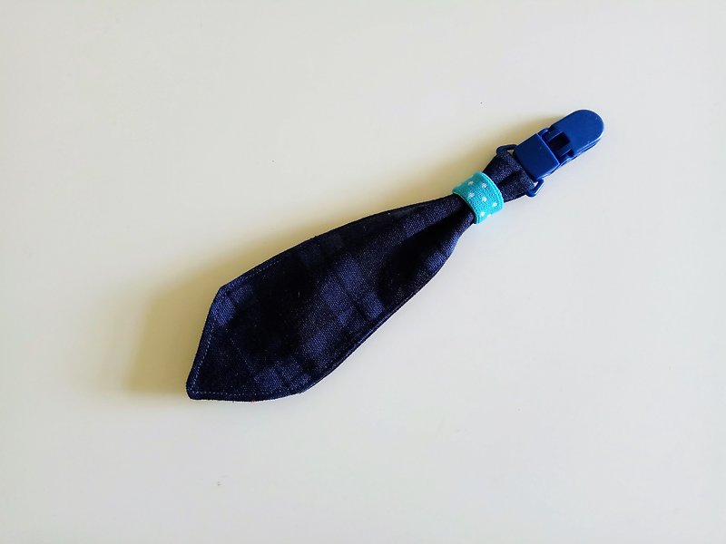 Christmas gift <blue> tie style pacifier clip with pacifier clip Mi Yue gift - Baby Gift Sets - Cotton & Hemp Blue