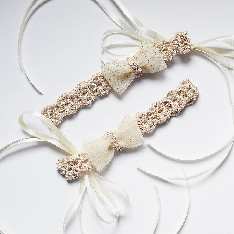 Bow Headband Set for Mother and Daugher, 2 Matching Gold Bow Headbands for Mommy and Baby, Holiday Headband Set