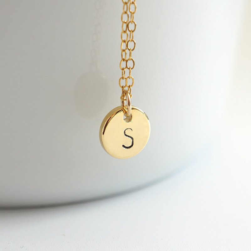 Mini Initial Plate Necklace - 14K Gold Filled - Necklaces - Other Metals Gold