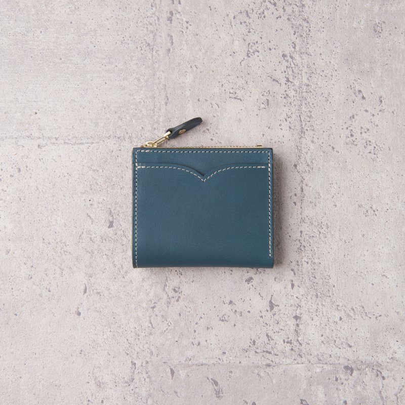 V Zipper Wallet / Morandi Blue - กระเป๋าสตางค์ - หนังแท้ 