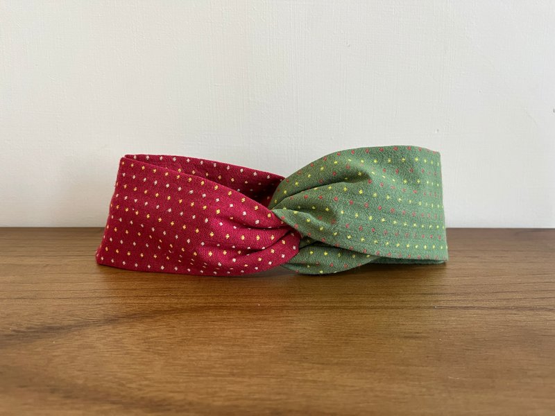 Japan's first dyed cloth/Christmas dotted double spelling/double spelled headband - ที่คาดผม - ผ้าฝ้าย/ผ้าลินิน สีแดง