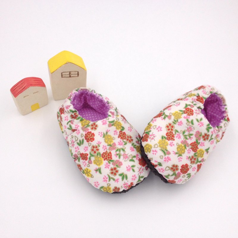 HBS handmade doll shoes - Gold Sakura - รองเท้าเด็ก - ผ้าฝ้าย/ผ้าลินิน สึชมพู