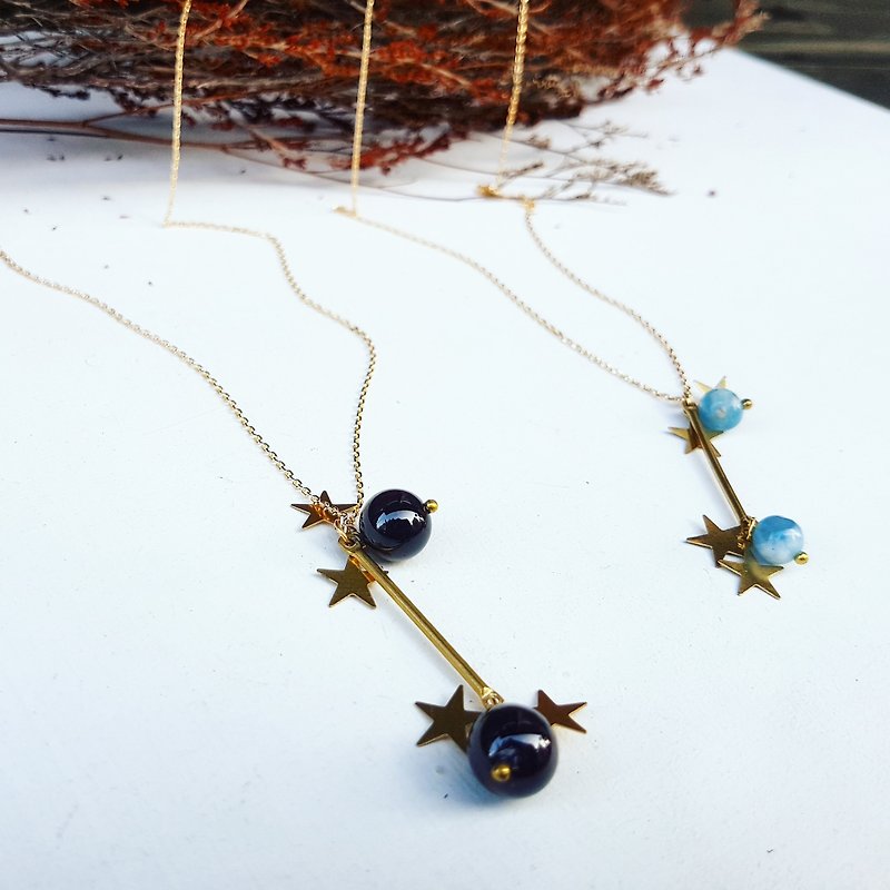 Copper hand made _1 word shape black ore star short necklace _ two colors _ long necklace _ clavicle chain - Long Necklaces - Jade Black