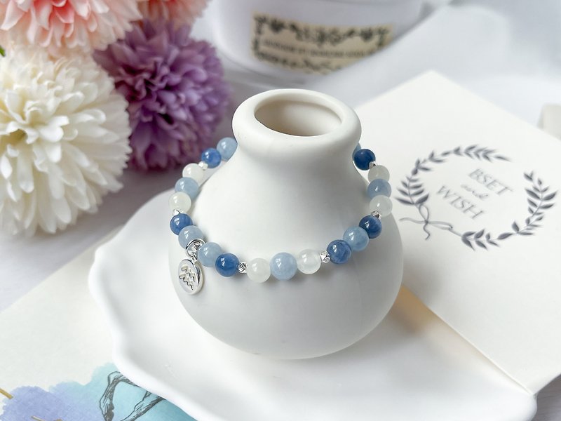 [Aquamarine] Kyanite Stone and Tian Jade S925 Sterling Silver Constellation Bracelet - Bracelets - Crystal Multicolor
